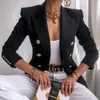 Blazer feminino de cor lisa com seios duplos fashion gola manga comprida blazers finos