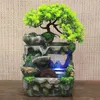 Creative Feng Shui流動水の噴水のデスクトップの樹脂のロッキーの風景滝の噴水工芸品7色LEDの変更210727