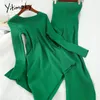 Pantaloni a due pezzi da donna Yitimoky Woman Knit 2 Set Abiti Abiti di moda O Collo Pullover irregolare Top Abito da donna a vita alta Autunno 2021