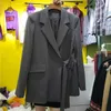 Kvinnors kostymer blazrar Ankomst kvinnor Slim Blazer Coat 2021 Elegant koreansk svart lång klänning Autumn Casacas Para Mujer damrockar 50x054