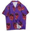 Men's Casual Shirts 3D Devil Print Hawaiian Shirt Men 2021 Summer Beach Short Sleeve Tops Loose Cotton Harajuku Hip Hop Streetwear Pink