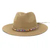 Chapeaux à large bord Femmes Hommes Paille Jazz Panama Chapeau En Plein Air Mode Protection Solaire Plage Surdimensionnée Avec Ceinture De Perles Colorées