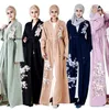 Ethnic Clothing Muxi Muslim Women's Linen Abaya Flower Embroidery Cardigan Abayas For Women Retro Long Sleeve Lace Dubai Turkey