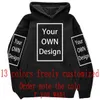 Ihre eigene Designmarke / Bild Benutzerdefinierte Männer Frauen DIY Hoodies Sweatshirt Lässige Hoody-Kleidung 13 Farben Lose Mode Neu 2021 Y0809