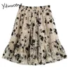 Yitimuceng Floral Print Skirt Women Muskin Splicing Midi High Waist A-Line Clothing Summer Korean Fashion Tutu Skirts 210601