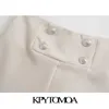 KpyTomoa Kobiety 2021 Moda z przyciskami Proste spodnie Vintage wysokiej talii Side Zipper Kobiece Spodnie Mujer Q0801