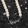 Uwin DIY Name Round Pearl Letters Art Font Stainless Steel Nameplate Pendant For Women Vintage Necklace Birthday Gift