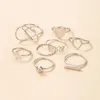 8st/set Simple Style Heart ctue ringuppsättningar för kvinnor män ihåliga ut legeringsmetallstjärna geometri smycken