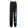 Lightning Print Black Sweatpants Women Harajuku Punk Butterfly Joggers Loose Pocket High Waist Sport Pants Pantalon Cargo Femme Q0801