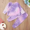 Winter Children Sets Casual Long Sleeve O Neck T-shirt Purple Tie-dye Trousers Cute 2Pcs Girls Clothes 0-2T 210629