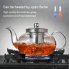 Värmebeständig lös blad Tea Pot Glaspott Rostfritt Stål Infuser Uppvärmd behållare Kettles Pot för Brewin Flower 210813