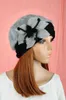 M610 Cute Flower Winter Warm Gray Rabbit Fur & Wool Black Brim Fashion Women's Dress Hat Beanie Cap Pick Color 211119