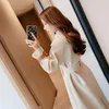 Office Lady Tweed Wool Coat Mid Autumn And Winter Long Large Lapel Design Feeling Color Matching Thickened Woolen Coats