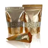 100 stks Gold Embassed Standing Packaging Rits Ziplock Bag met duidelijke venster Resclable Packing Mylar Golden Pouch