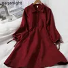 Vintage vrouwen solide zoete maxi jurk lange mouwen boog lente herfst meisjes vakantie jurken casual preppy stijl vestidos 210601