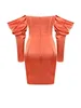 Orandade Orange Puff Sleeve Party Dress Arrival Sexy Bodycon Kobiety Letni Noc Klub Urodzinowy Stroje urodzinowe 210527