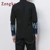 Zongke Camicia da uomo ricamo stile cinese manica lunga casual slim fit streetwear abbigliamento uomo 210721