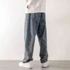 Amerikanische Retro-Jacquard-Jeans für Männer, Herbst, Sommer, dünn, Street-Raufbold, gutaussehend, Hose mit lockerem Bein, gerade Röhre, Drop-Feeling, Mopp-Hose 211104