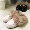 Inverno Crianças Sapatos De Pele Bebê Meninas Princesa Slides Crianças Moda Chinelos Vestido Infantil Sapatilhas Quente Ao Ar Livre Slip On 211215