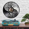 Yin et Yang Yggdrasil Arbre de vie Disque vinyle Horloge murale Feng Shui Zen Montre murale Taijitu Balance Symbole Spirituel LED Lumière 210930