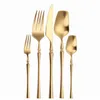 Rostfritt stål guld bestick sätter porslin dinnerware set matt kök knivar gafflar skedar uppsättning bestick silver wedding set 211112