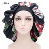 Justerbart tryck Satin Bonnet Sova Cap Kvinnor Natt Turban Huvudbonader Söt Headwrap Hat Mode Hår Tillbehör W-01320