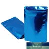 100ピース/ロット光沢のある青いアルミニウムマイラーフォイルバッグはDoyPackの涙ノッチ自己シール食品貯蔵梱包パウチ