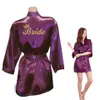 Bride Crown Team Golden Glitter Print Kimono Robes Faux Silk Kvinnor Bachelorette Bröllopsberedning Free 210924