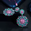 CWWZIRCONS esthetische Braziliaanse hete roze en blauwe kubieke zirkonia Crystal Big Dangle Drop Flower Party Oorbellen voor Dames CZ701 H1027
