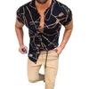 Übergrößen 3XL Herren Casual Vintage Hemden Strickjacke Bedruckte Shorts Ärmel Slim Sommer Hawaiihemd Skinny Fit Verschiedene Patte256H