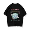 Casual Streetwear Harajuku T Shirt Graffiti Ziemia Print Tshirt Mężczyzna Lato Krótki Rękaw Różowy T-shirt Bawełniane Luźne Topy Tees 210527