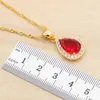 Halsbandörhängen Set Water Drop Red Semi-Erecious Gold Plated for Women Long Ring Armband Present Box Stre22