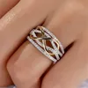 Fashion Gold Infinity Love Heart Band Ringar för Kvinnor Two Tone Wedding Cubic Zircon CZ Crystal Ring