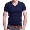 T shirt męska dorywczo krótki rękaw V-Neck Koszulki Solid Letnia Bawełna Czarny / Szary Zielony Mydbsh 210716