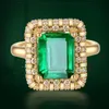 Cluster ringen grote smaragdgroene edelsteen groen kristal voor vrouwen femme gouden kleur zirkoon diamanten luxe vintage feest sieraden bijoux cadeau