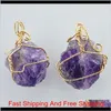 Pretty Nature Stone Pendants Amethyst Rose Quartz White Crystal Lemon Crystal Fluorite Charms Stone For Necklace Byome Gpwbo