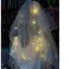 60 cm LED Luminous Wesele Perły Białe Welony ślubne Dla Dzieci Princess Party Hetdress Mantilla Yarn Fairy Wstążka Bow Hair Bows Decor G65ECM0