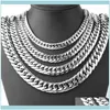 Chains Necklaces & Pendants Jewelry9/13/15Mm Mens Fashion Cool Sier Stainless Steel Bling Curb Necklace Chain 8"-40" Top Quality1 Drop Deliv