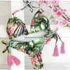 Sweet Floral Print Swimsuit 2 pièces Swimear Femmes Micro Bikini Thong Nutor Nuthing Bathing String Pladed 210722
