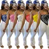 Femmes Summer T-shirts sans bretelles sans manches Bandana National Print Sexy Tees Night Club Party Slim Crop Tops Casual GL8383 210308