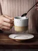 Handgjord keramisk kaffekopp och tallrik satt 4 färger keramik kreativ enkel retro stil espresso drinkware 120ml