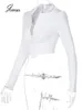 T-shirt da donna Joskaa 2022 Donna Streetwear Elegante manica lunga Bianca Profondo scollo a V Blazer doppiopetto Giacca da ufficio Camicia da donna sexy Coa