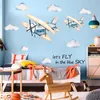 Fly in the sky Wall Stickers for Kids room Bedroom Eco-friendly Vinyl Decals Cartoon Airplane Murals Home Decoration 220217