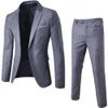 2PC Set Men Suit Plus Size Men Solid Kolor Long Lapel Slim Button Business Ubrania robocze Kardyty biznesowe dla kobiet