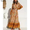 Casual Dresses GypsyLady Yellow Vintage Floral Maxi Dress Autumn Boho Women Print Long Hippie Ethnic Tassels Girl Holiday Clothes