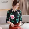 Women's Blouses & Shirts Spring Autumn Long-sleeved Shirt Rose Flower 2021 Fashion All-match Printed Tops Blouse Women