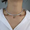 2021 Hip Hop Styles Sommar Ny Söt Cherry Charm Clear CZ Tennis Chace Choker Women 32 + 10cm Kort halsband