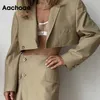 Aachoae Fashion 2 Piece Set Women Blazer Skirt Suit Solid Color Cropped Blazer Sets Ladies Side Split Mini Skirts Outfits 210730