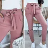 Borntogirl mode casual slim byxor för kvinnor sommar höst streetwear hög midja svart rosa khaki s byxor 211115