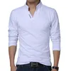 T-Shirt Men Spring Cotton T Shirt Men Solid Color Tshirt Mandarin Collar Long Sleeve Top Men Brand Slim Fit Tee Shirts 5XL 210722
